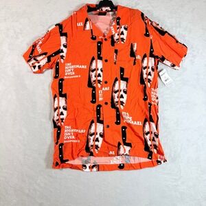 Halloween‎ II Michael Myers Men's Small Orange Button Up Shirt Graphic Rayon